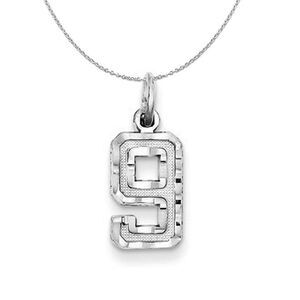 Silver, Varsity Collection, Small D/C Number 9 Necklace - 24 In